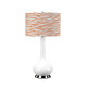 Lampada da tavolo moderna in ceramica e base in acciaio con paralume in tessuto