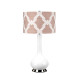 Lampada da tavolo moderna in ceramica e base in acciaio con paralume in tessuto
