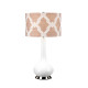 Lampada da tavolo moderna in ceramica e base in acciaio con paralume in tessuto