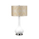 Lampada da tavolo moderna in ceramica e base in acciaio con paralume in tessuto