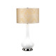 Lampada da tavolo moderna in ceramica e base in acciaio con paralume in tessuto