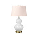 Lampada da tavolo moderna in ceramica e base in ottone con paralume in tessuto