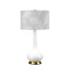 Lampada da tavolo moderna in ceramica e base in ottone con paralume in tessuto