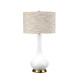 Lampada da tavolo moderna in ceramica e base in ottone con paralume in tessuto