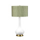 Lampada da tavolo moderna in ceramica e base in ottone con paralume in tessuto