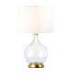 Lampada da tavolo moderna in vetro con base in acciaio e paralume in tessuto