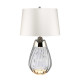 Lampada da tavolo moderna piccola con base in vetro e paralume in tessuto
