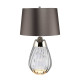 Lampada da tavolo moderna piccola con base in vetro e paralume in tessuto
