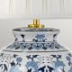 Lampada da tavolo orientale con struttura in ceramica con paralume in tessuto