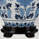 Lampada da tavolo orientale con struttura in ceramica con paralume in tessuto