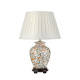 Lampada da tavolo orientale con struttura in ceramica con paralume in tessuto