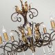 Lampadario classico grande in acciaio con 10 diffusori e dettagli in vetro