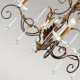 Lampadario classico piccolo in acciaio con 3 diffusori e dettagli in vetro