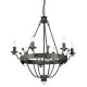 Lampadario dal design rustico con struttura in acciaio e 6 lampadine