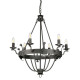 Lampadario dal design rustico con struttura in acciaio e 6 lampadine