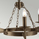Lampadario piccolo dal design rustico con struttura in acciaio e 3 diffusori