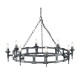 Lampadario rustico con struttura in acciaio grande e 8 lampadine