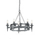 Lampadario rustico con struttura in acciaio media e 5 lampadine