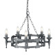 Lampadario rustico con struttura in acciaio media e 5 lampadine