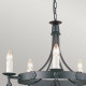 Lampadario rustico grande con struttura in acciaio con 5 diffusori