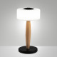 Abatjour a led moderna in metallo e legno e diffusore in vetro soffiato