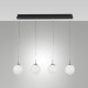 Lampada a sospensione a LED con 4 diffusori in vetro a boccia lineari
