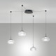 Lampada a sospensione a ragno con 4 diffusori in vetro a LED dimmerabile
