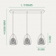 Lampada a sospensione con 3 diffusori in vetro dalle linee moderne