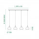 Lampada a sospensione lineare a LED con 4 diffusori in vetro dal design moderno