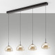 Lampada a sospensione lineare a LED con 4 diffusori in vetro dal design moderno