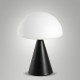 Lampada da tavolo a led con struttura in metallo e diffuosre in vetro soffiato