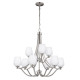 Lampadario grande moderno in acciaio con diffusori in vetro con 9 luci