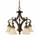 Lampadario in acciaio con 5 diffusori in vetro per salotto in stile classico