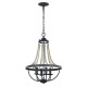 Lampadario medio classico in acciaio con dettagli in legno a 4 luci