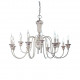 Lampadario con 12 luci rustico in metallo e dettagli in ceramica decorata a mano