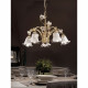 Lampadario rustico in metallo con 5 diffusori in vetro e dettagli in ceramica