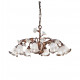 Lampadario rustico in metallo con 8 diffusori in vetro e dettagli in ceramica