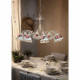 Lampadario rustico in metallo con otto diffusori in ceramica decorati a mano