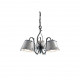 Lampadario rustico in metallo con tre paralumi in ceramica decorati a mano