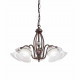 Lampadario rustico in metallo e ceramica decorata a mano con diffusori in vetro