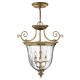 Lampada a sospensione media in ottone classica diffusore in vetro con 3 luci
