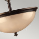Lampada a sospensione rustica in acciaio con diffusore in vetro ambrato a 3 luci