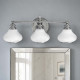 Lampada da parete a LED per bagno in acciaio con 3 diffusori in vetro