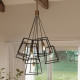 Lampadario a grappolo moderno in acciaio a 7 luci e diffusori geometrici