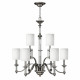 Lampadario grande dallo stile moderno in acciaio con diffusori in lino a 9 luci