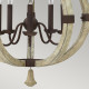 Lampadario grande rustico in acciaio e legno massiccio con diffusore a 5 luci