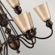Lampadario grande struttura rustica in acciaio e 6 diffusori in vetro ambrato