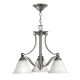 Lampadario in acciaio con 3 diffusori in vetro dal design moderno
