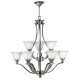 Lampadario in acciaio grande con 9 diffusori in vetro dal design moderno