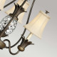 Lampadario in stile rustico in acciaio e vetro con paralumi in lino a 3 luci
